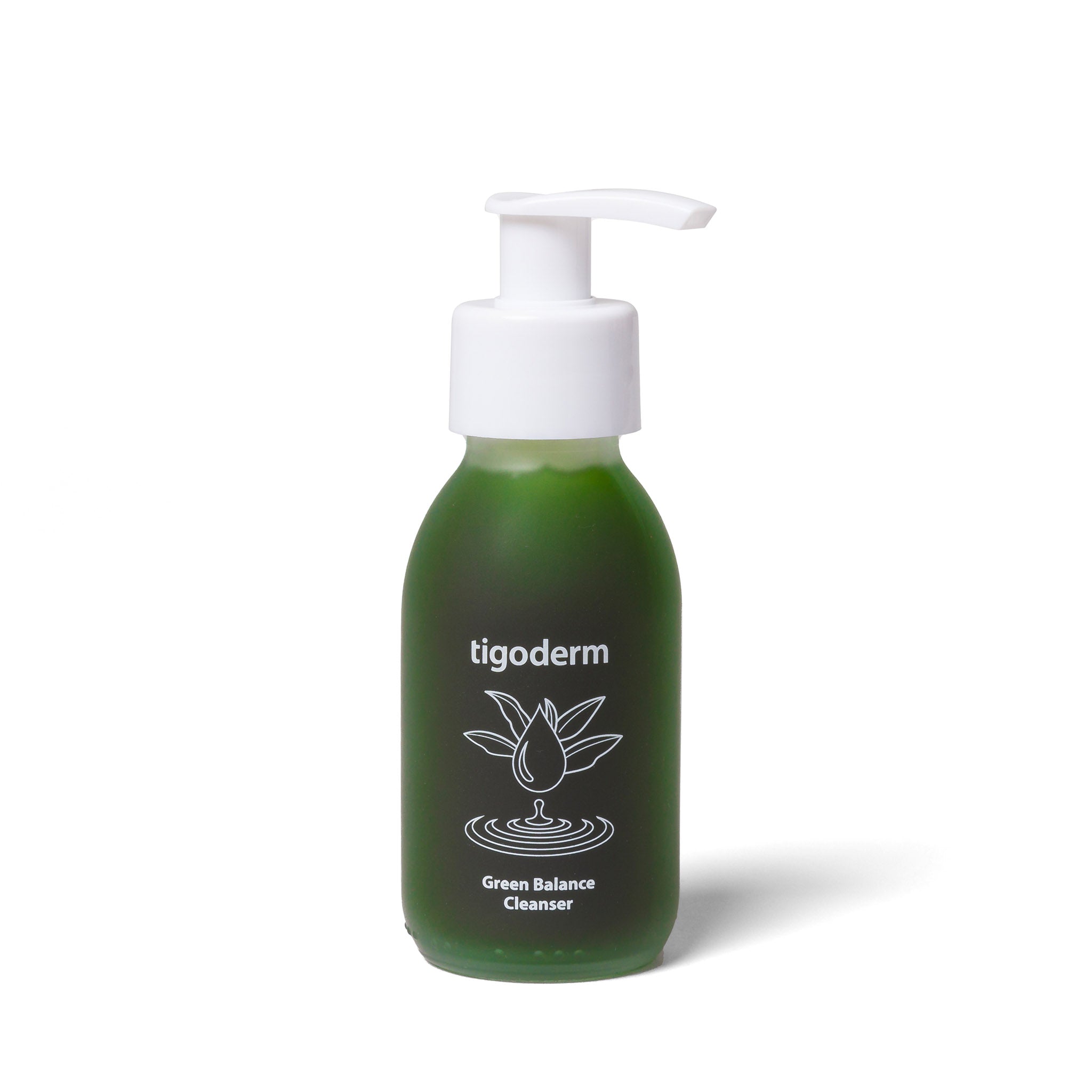 tigoderm Green Balance Cleanser: 100ml mildes Gesichtswaschgel mit Hyaluron und Grüntee im Glasflakon mit Pumpspender.