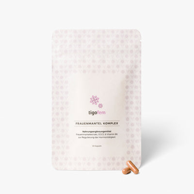 tigofem Frauenmantelkomplex Nachfüllpack mit 80 Kapseln, EGCG und Vitamin B6 zur Hormonregulierung.