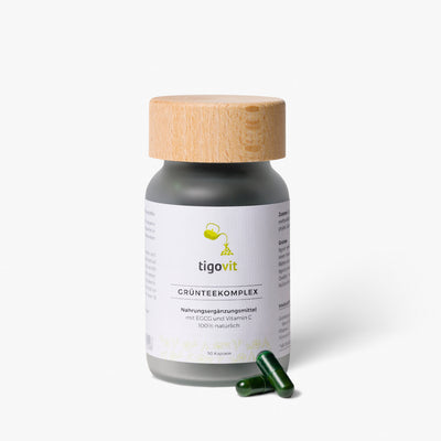Grüntee Extrakt Kapseln EGCG Hochdosiert + Vit C, 170mg EGCG x 90 Kapseln Original tigovit®, pestizidfrei, entkoffeiniert, vegan | tigogreen
